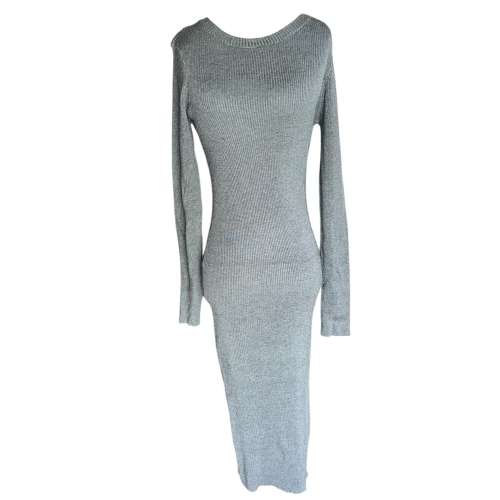 Gray Long Sleeve Stretchy Sweater Dress Size Ribbed Bodycon Casual Size Medium